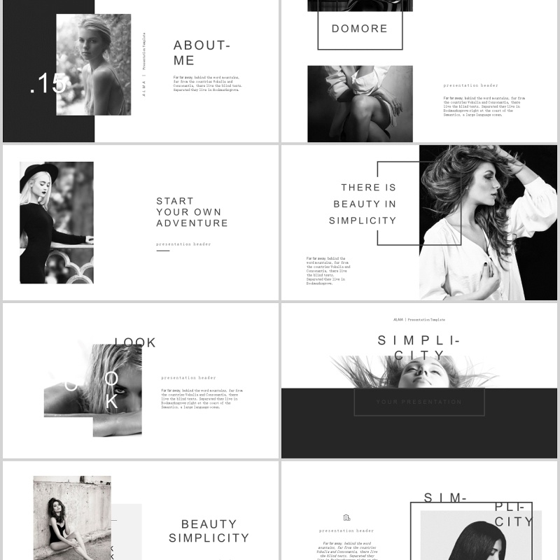 黑白条纹简约时尚公司产品项目介绍PPT模板