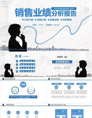 简洁商务销售业绩分析工作报告PPT模板