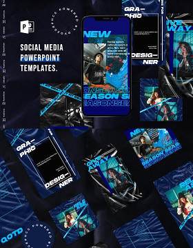 蓝色简洁手机竖版社交媒体杂志PPT版式模板不含照片Social Media PowerPoint Template