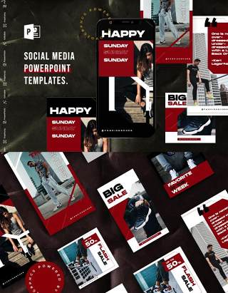 暗红色手机竖版社交媒体杂志PPT版式模板Social Media PowerPoint Template