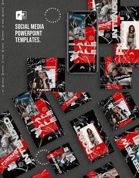 黑红色手机竖版社交媒体PPT模板Social Media PowerPoint Template