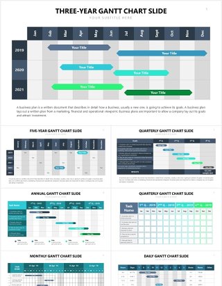 项目进度甘特图表格PPT信息图表素材Gantt Slides V3 Powerpoint Template