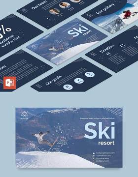 深蓝色滑雪游乐宣传介绍PPT模板不含照片Ski Resort PowerPoint Presentation Template