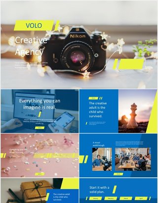 蓝色创意机构公司宣传展示PPT模板VOLO creative agency powerpoint