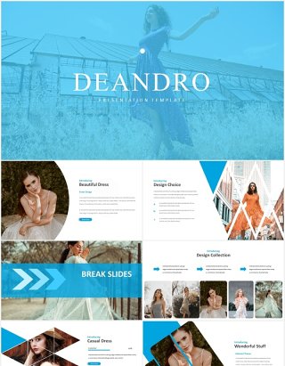 蓝色国外图片排版PPT模板Deandro - Powerpoint Template