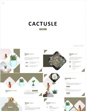 简洁简约绿植照片展示PPT模板castusle powerpoint template