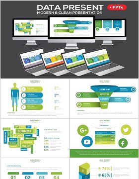 绿色大数据分析PPT信息图表模板Data Powerpoint Presentation