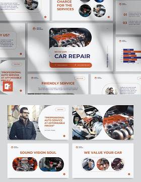 品牌汽车维修服务创意PPT模板不含照片Car Repair PowerPoint Presentation Template
