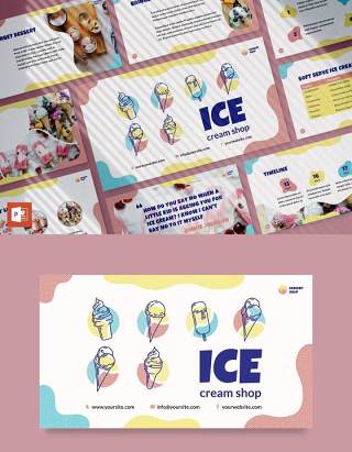 冰淇淋店美食餐饮创意PPT模板Ice Cream Shop PowerPoint Presentation Template