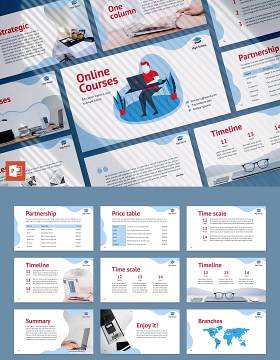 在线课程线上教育网课宣传介绍PPT模板不含照片Online Courses PowerPoint Presentation Template