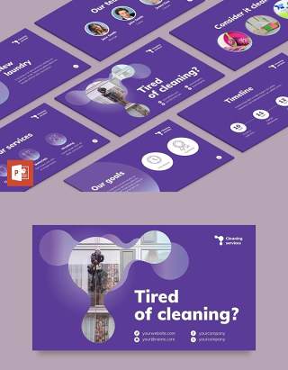 紫色清洁服务保洁家政公司宣传介绍PPT模板不含照片Cleaning Service PowerPoint Presentation Template