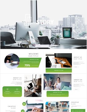 绿色简约工作计划述职报告PPT模板story powerpoint template