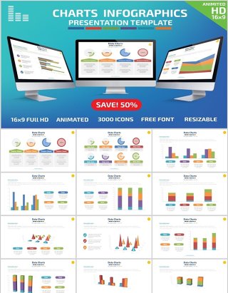 饼图百分比图表PPT信息图形素材Charts Powerpoint Presentation-