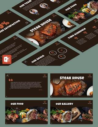 牛排美食餐厅PPT模板不含照片Steak House PowerPoint Presentation Template