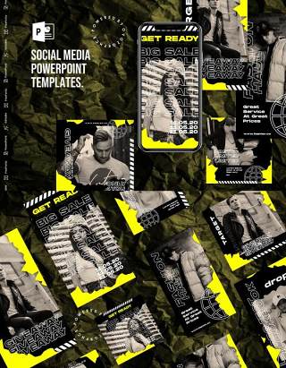 高端欧美手机竖版社交媒体杂志PPT版式模板不含照片Social Media PowerPoint Template