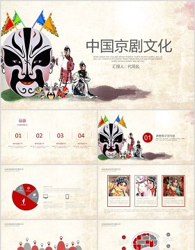 中国风脸谱艺术京剧戏曲文化演绎PPT模板