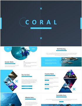 海底世界潜水项目计划报告国外PPT模板Coral - Powerpoint Template