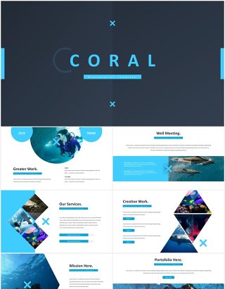 海底世界潜水项目计划报告国外PPT模板Coral - Powerpoint Template