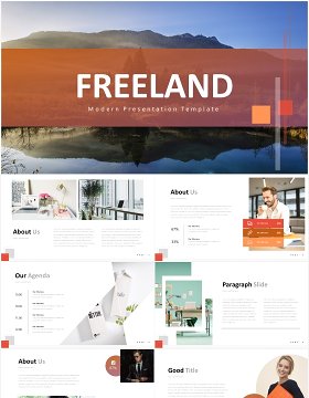 红色简约国外PPT图片排版图表模板freeland powerpoint template