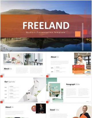 红色简约国外PPT图片排版图表模板freeland powerpoint template