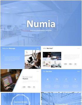 蓝色简约工作报告总结公司宣传PPT模板Numia - Blue