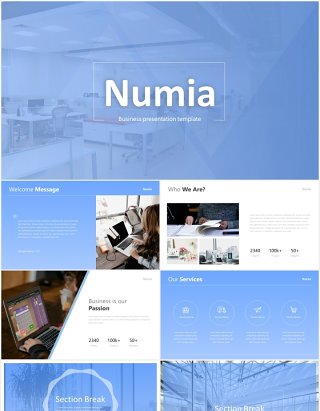 蓝色简约工作报告总结公司宣传PPT模板Numia - Blue