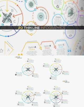 20组细线循环关系流程图箭头连接可视化信息图表AI矢量素材