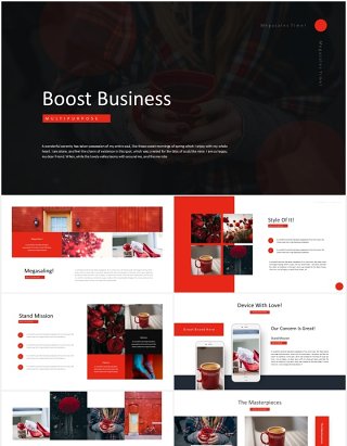 红色商业国外图片排版PPT模板Boost Business - Powerpoint Template