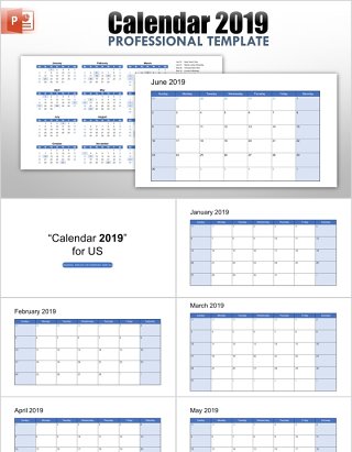 2019年日历PPT模板素材元素calendar 2019 for powerpointcalendar