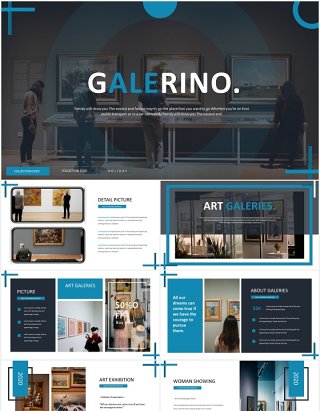 蓝色简约国外图片排版PPT模板Galerino - Powerpoint Template