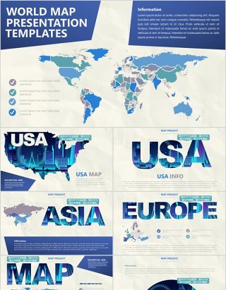 世界地图多国家PPT演示模板Map Slides Presentation