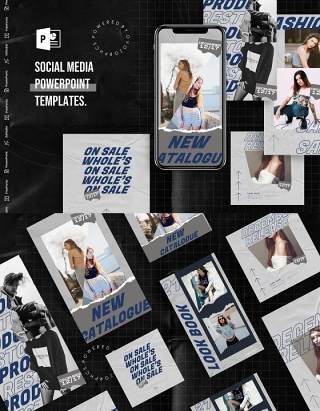 高级灰手机竖版社交媒体杂志PPT版式模板Social Media PowerPoint Template