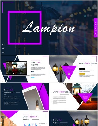 创意几何图片排版国外PPT模板lampion powerpoint template