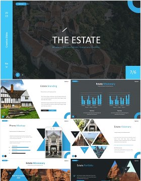 旅游景点宣传图片排版国外PPT图表模板The Estate - Powerpoint Template