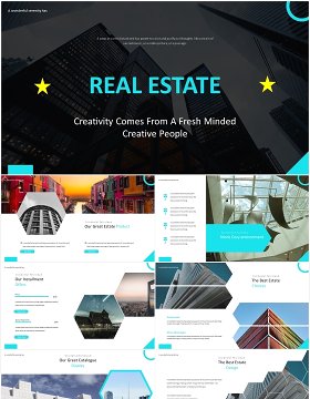 蓝色房地产建筑建设宣传展示PPT模板Real Estate - Powerpoint Template