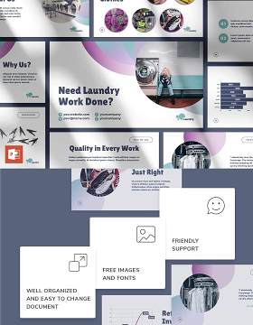 洗衣房洗衣店商业PPT版式模板Laundry PowerPoint Presentation Template