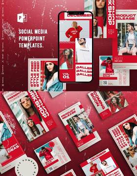 红色欧美风手机竖版社交媒体PPT模板Social Media PowerPoint Template