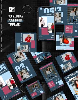 高级灰手机移动端竖版社交媒体杂志PPT版式模板Social Media PowerPoint Template