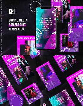 炫彩紫色渐变手机竖版社交媒体杂志PPT版式模板不含照片Social Media PowerPoint Template