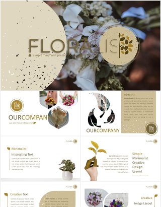 花卉鲜花花店宣传图片排版PPT图表模板Floralist - Powerpoint