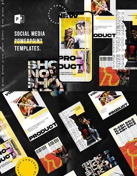 简洁黄色手机竖版社交媒体杂志PPT版式模板Social Media PowerPoint Template