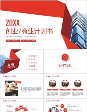 红色简约创业商业计划书PPT模板