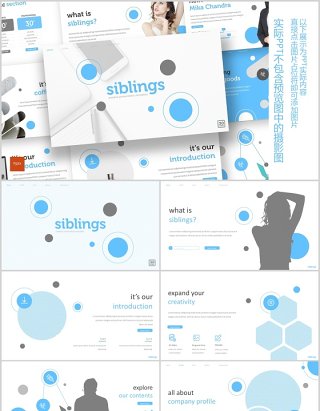 蓝色商务公司简介个人介绍PPT模板版式设计siblings powerpoint template