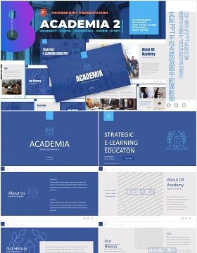 大学生学校教育学术报告答辩PPT模板图片排版设计Academia - University School Powerpoint Template