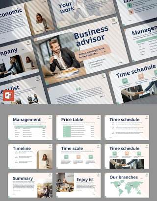 蓝色商业培训PPT模板不含照片Business Advisor PowerPoint Presentation Template