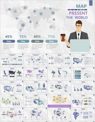 世界地图PPT模板信息可视化素材Map Presentation