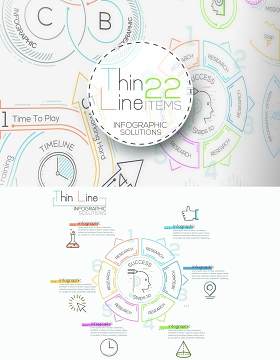 线性箭头饼图圆形时间线关系图AI矢量信息图表图标素材Thin Line Infographic Set