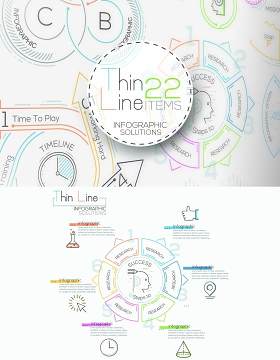 线性箭头饼图圆形时间线关系图AI矢量信息图表图标素材Thin Line Infographic Set