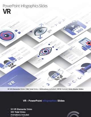 11套色系VR虚拟现实PPT信息图表幻灯片VR - PowerPoint Infographics Slides