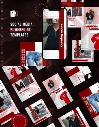 手机移动端竖版不含照片社交媒体杂志PPT版式模板Social Media PowerPoint Template